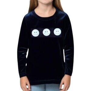 SWAT Brand Kids Girls Glittery Smiley Front Velvet Long Sleeve Blouse Sz Medium
